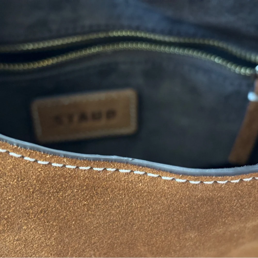 STAUD Tan Suede Shoulder Bag with Gold Handle - Picture 5 of 5